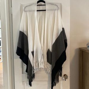 COPY - LOFT: White, Gray & Black - Poncho-Style Sweater/Wrap
